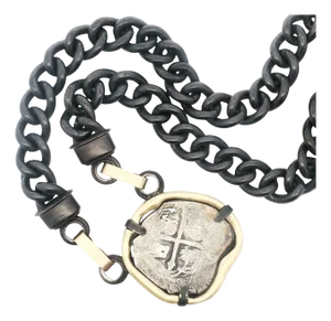 Late 20th Century Sterling and 18k Gretchen Ventura 1600's Spanish 8 Reales Treasure Coin Necklace