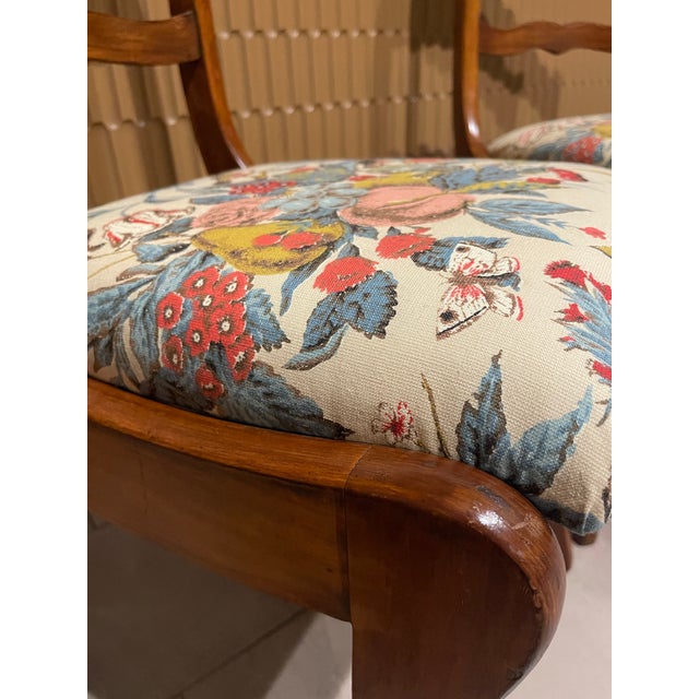Mid-20th Century Tell City Mahogany Duncan Phyfe Rose Back Chairs in Vintage Designer Document Fabric - A Pair For Sale - Image 12 of 12