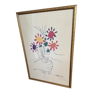 Pablo Picasso Vintage 1995 Modernist Lithograph Print Framed Poster " Bouquet of Peace " 1958 For Sale