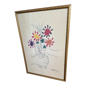 Pablo Picasso Vintage 1995 Modernist Lithograph Print Framed Poster " Bouquet of Peace " 1958