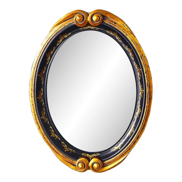 John Richard Oval Contemporary Mirror Black and Gold For Sale