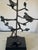 1970 bronze birds on brunch table lamp with original shade with fringes. Some small spots due to age on the shade.