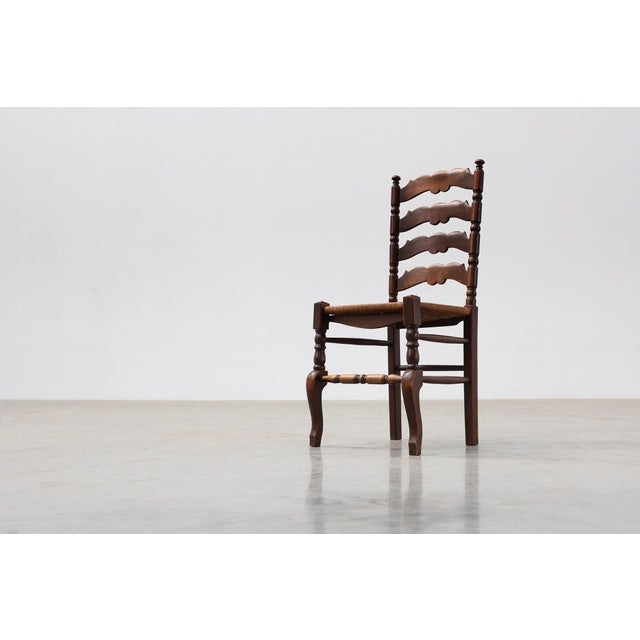 Wood Rustic Oak Ladder-Back Chair with Rush Seat and Cabriole Front Legs, France, 1900s For Sale - Image 7 of 14