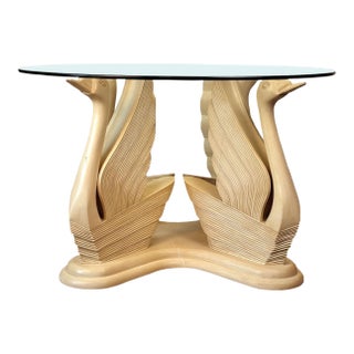 Vintage Art Deco Ivory Lacquered Swan Round Dining Bistro Table For Sale