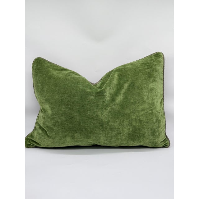 Green Velvet and Taupe Tweed Lumbar Decorative Throw Pillow Cover For Sale In Boston - Image 6 of 7
