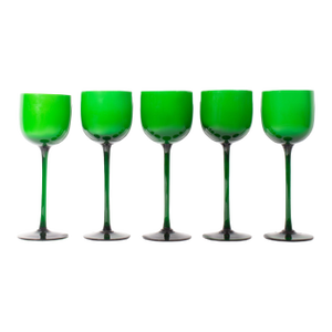 Carlo Moretti Cased Green 9.25” Wine Glasses, Set of Five