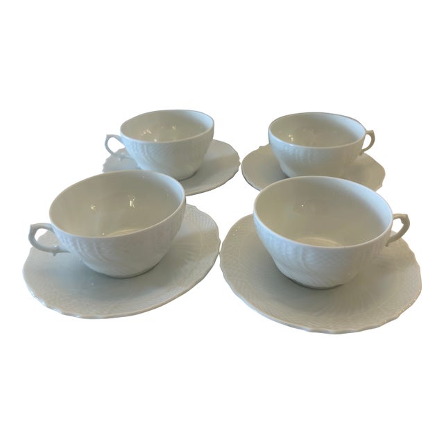1900s Richard Ginory Italy Oversized White Tea Cup and Saucer - Set for Four(4) For Sale