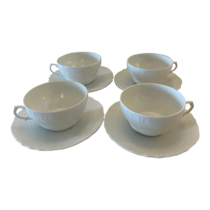 1900s Richard Ginory Italy Oversized White Tea Cup and Saucer - Set for Four(4)