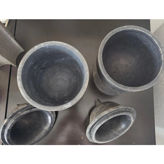 Pair of Solid Black Marble Covered Vessels For Sale - Image 4 of 5
