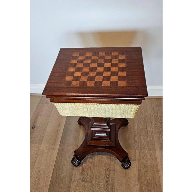 Brown Antique English William IV Period Mahogany Inlaid Chessboard Top Sewing Stand For Sale - Image 8 of 13