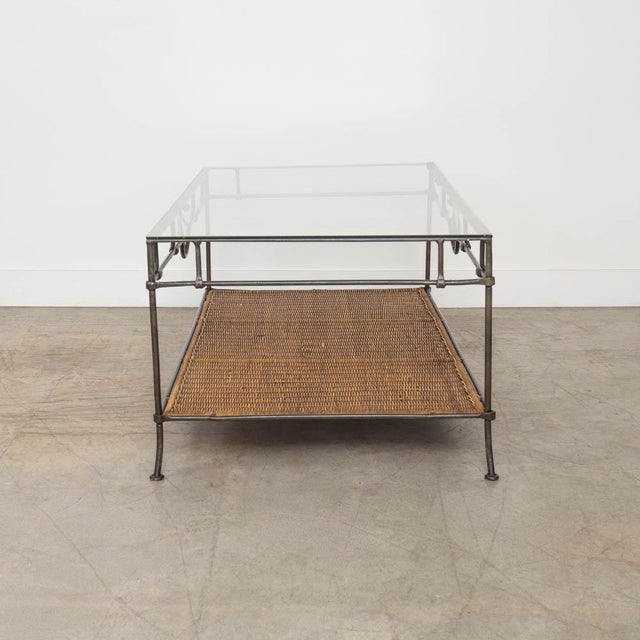 1950s French Wicker and Glass Coffee Table For Sale In Los Angeles - Image 6 of 18