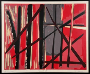 Vintage Abstract Expressionist ‘Andamiajes Iii’ Screen Print on Paper by Carmelo Sobrino, Signed (1975)