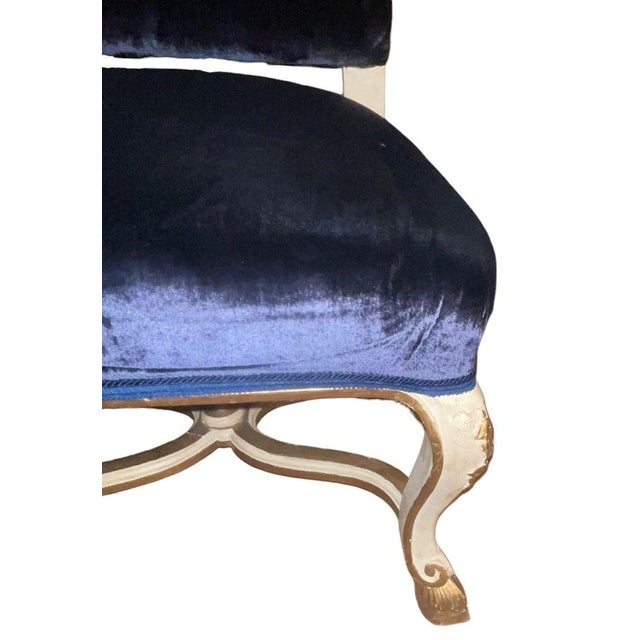 Set of Eight Italian Early 20th C. Gilded and Painted Chairs With Blue Velvet For Sale - Image 10 of 10