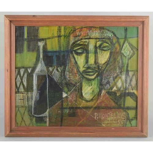 Pelle Montelius, Swedish artist Oil on canvas. An expressive painting with cubist and abstract features, depicting a...