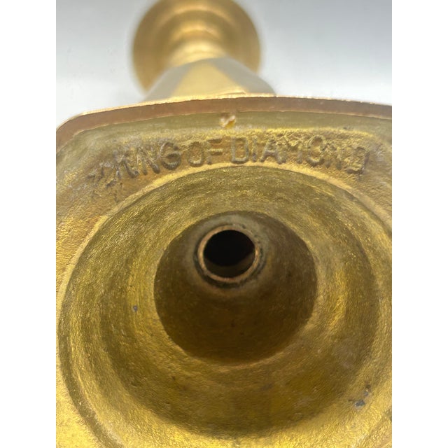Late 19th Century English "King of Diamond" Brass Candlesticks, 1897 Queen Victoria Diamond Jubilee – Pair For Sale - Image 11 of 12