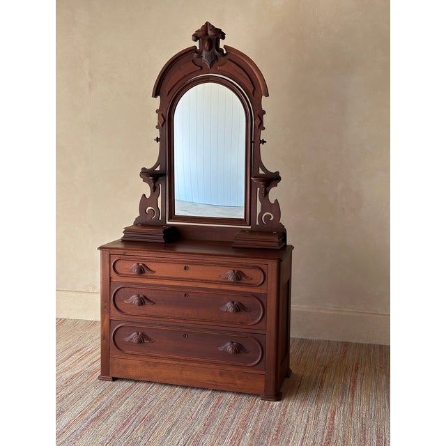 Traditional Antique Mid-19th Century Walnut Dresser With Arched Mirror & Hidden Drawer For Sale - Image 3 of 11
