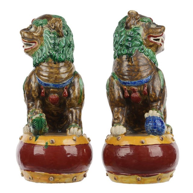 Chinese 19th Century Chinese Sancai Glazed Foo Dogs For Sale - Image 3 of 8