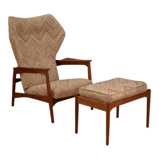 Vintage Mid Century Danish Ib Kofod-Larsen Reclining Lounge Chair and Ottoman For Sale