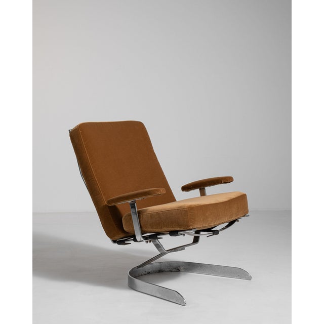 1960-1969 Germany Warm Tan Leather Chrome-Frame Swivel Chair For Sale - Image 10 of 11