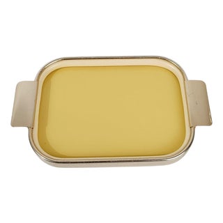 Mid 20th Century Italian Tray in Gilt Aluminum and Butter Yellow Glass, 1960s For Sale