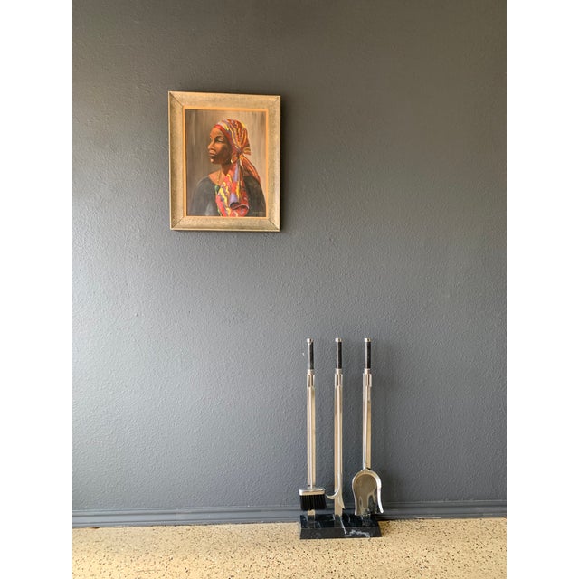 Beautiful African Woman Oil on Board Painting by Elwood Fries For Sale - Image 9 of 11