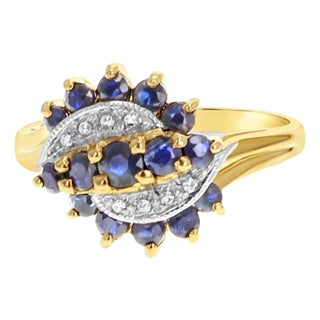 Sapphire & Diamond Pave Ring 10k Yellow Gold, Size 6 For Sale