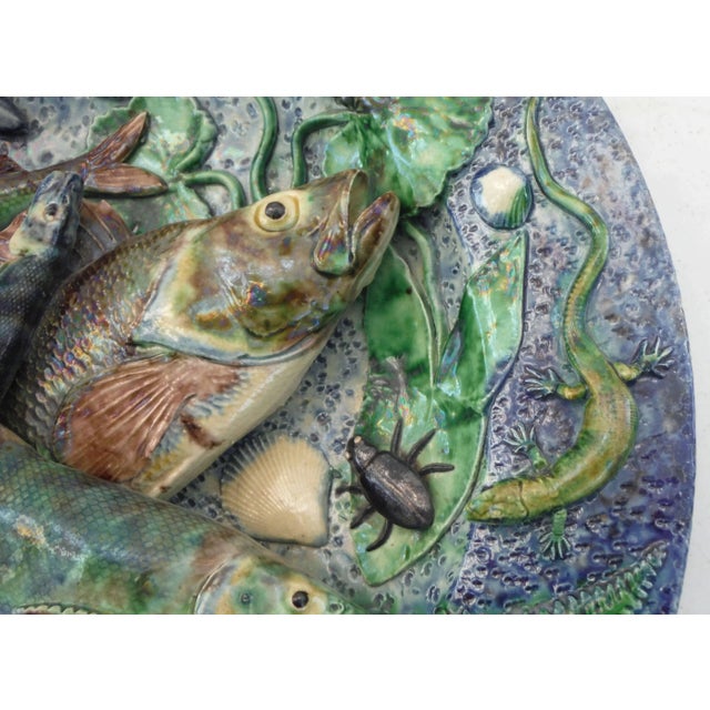 19th Century Victor Barbizet Majolica Palissy Fishs Wall Platter For Sale - Image 4 of 9