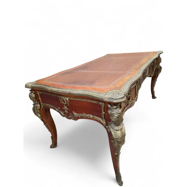 Antique Louis XV Style Kingwood Inlaid Bureau Plat Writing Desk For Sale - Image 9 of 12