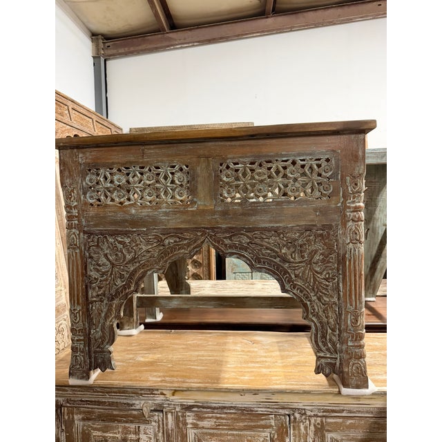 1920s 1920s Hand-Carved Lattice Console Table – Ornate Solid Wood Hallway Accent For Sale - Image 5 of 6