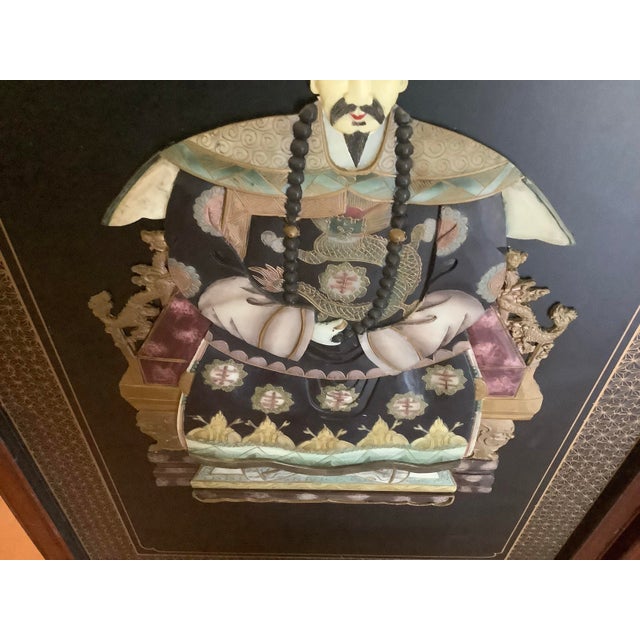 1980s Chinoserie Emperor and Empress Plaques Portraits Set, Framed- a Pair For Sale - Image 10 of 12