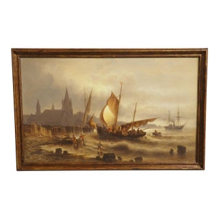 Dramatic 19th Century Maritime Oil on Canvas Painting by Josef Mahorcig, 1880 For Sale
