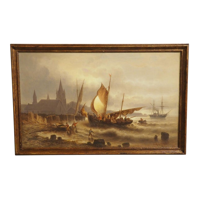 Dramatic 19th Century Maritime Oil on Canvas Painting by Josef Mahorcig, 1880 For Sale