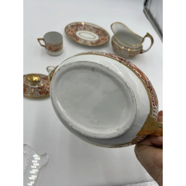 Red Fine 4 Pc, Spode Porcelain Rust and Gilt Personal Tea Service C. 1820 For Sale - Image 8 of 12