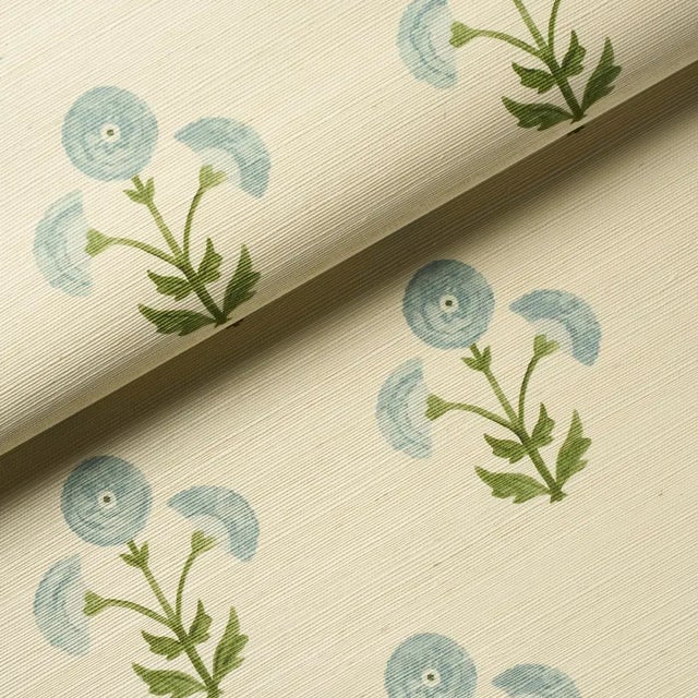 Schumacher Schumacher Saranda Flower Sisal Wallpaper In Sky For Sale - Image 4 of 4