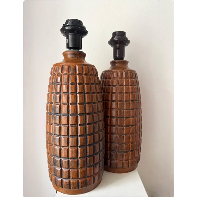 Stoneware Table Lamps with Structured Relief from Anorld Wiigs, Norway, 1970s, Set of 2 For Sale - Image 6 of 6