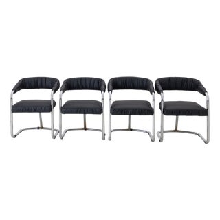 Postmodern Black Leather Dining Chairs, Set of 4 For Sale