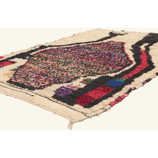 22023 Vintage Azilal Boucherouite Moroccan Rug, 04'04 x 06'03. The Sacred Threshold: A Vintage Azilal Moroccan Masterpiece...