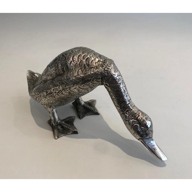 Silver Plated Bronze Duck Sculpture For Sale - Image 9 of 11
