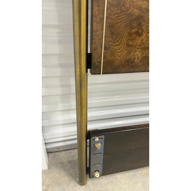 Wood Hollywood Regency Burlwood and Brass Headboard Attributed to Mastercraft, C. 1970s For Sale - Image 7 of 12
