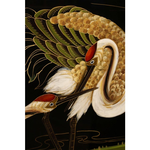 Japanese Japanese Style Hand Painted Lacquered Six-Panel Room Divider For Sale - Image 3 of 18