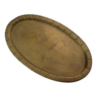 Large Vintage Hand Hammered Brass Bulgarian Bread Serving Tray For Sale