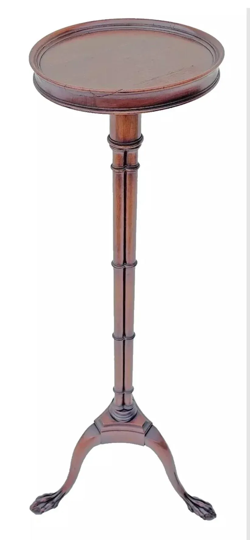 Vintage 1950s Mahogany Faux Bamboo Tall Pedestal / Plant Stand by