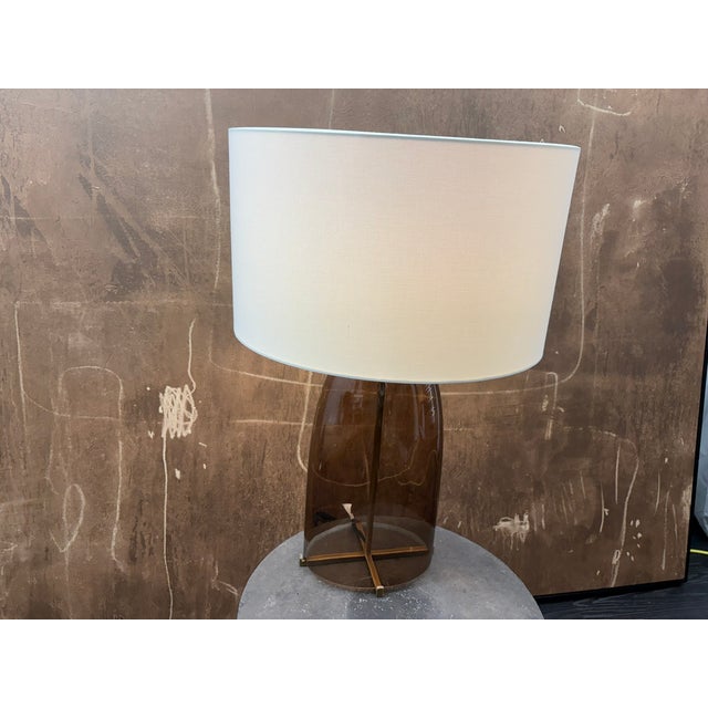 Rh Blom Scandinavian Amber Glass Table Lamp Lacquered Burnished Brass Jonathan Browning For Sale - Image 16 of 18