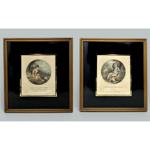 An exceptional example of a rare pair of late Eighteenth Century period hand colored stipple Portrait Engravings after...