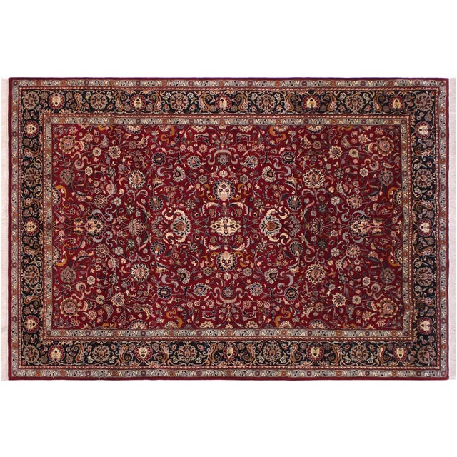 Blue Shabby Chic Floral 1990's Pak-Persian Red/Black Wool Rug - 6'2'' X 9'0'' For Sale - Image 8 of 9