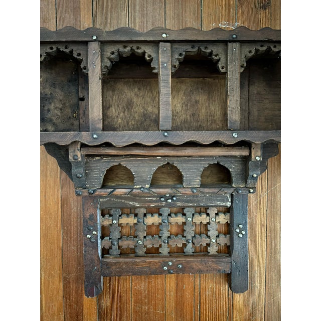 Mid 20th Century Large Vintage Moroccan Mashrabiya Wall Shelf - Hand-Carved Architectural Statement For Sale - Image 5 of 12