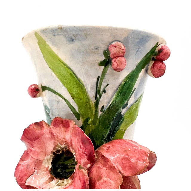 Mid 20th Century Vintage Italian Hand-Sculpted Floral Vase | Hand Painted Ceramic | Cottagecore, French Garden, Italian Pottery For Sale - Image 5 of 14