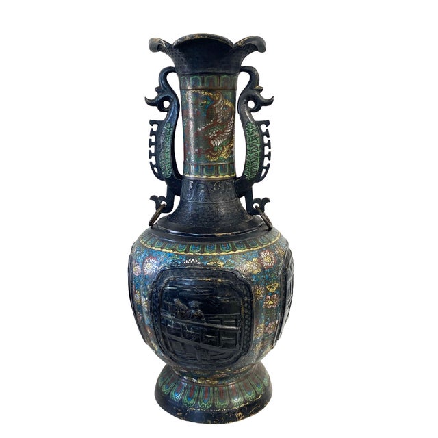Asian 19th C Asian Enamel Bronze Vase W/Four Seasons 24" H For Sale - Image 3 of 8