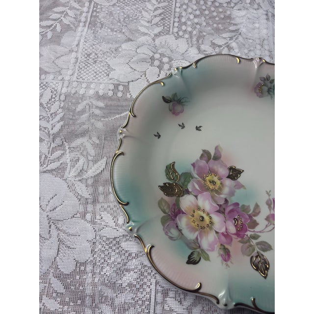 1950s Vintage Hand-Painted Bavaria Floral Plate with Gold Trim For Sale - Image 9 of 11