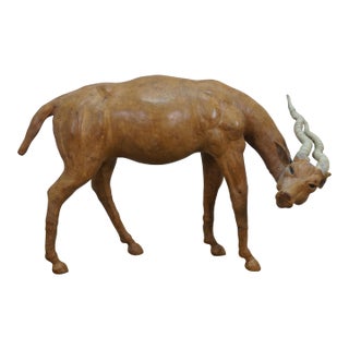 1960s Artisan Italian Leather Antelope Gazelle Blackbuck Figurine Statue 14" For Sale